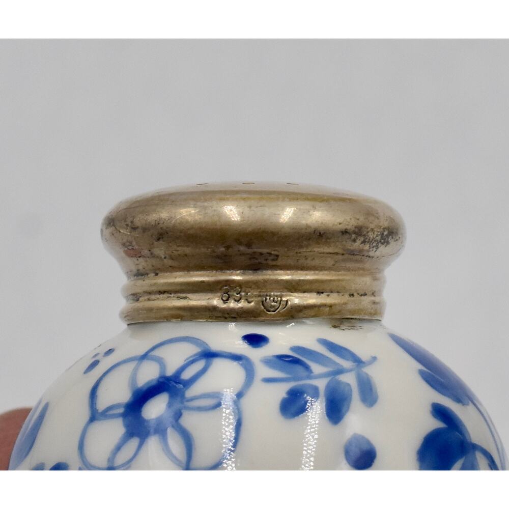 Rare Meissen Blue Porcelain Salt & Pepper Hand Painted Sterling Silver Lids - Picture 7 of 13